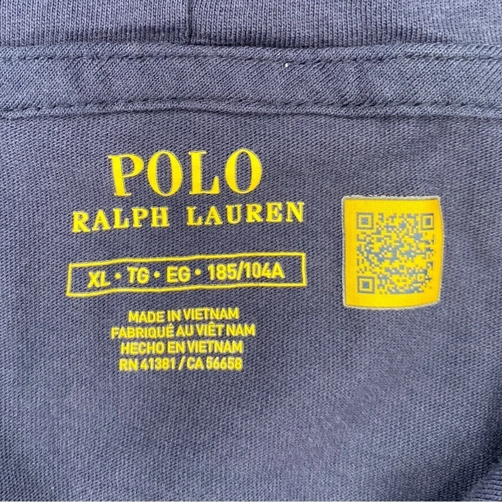 Polo Ralph Lauren Hooded Long Sleeve Navy T-Shirt Embroidered Logo Size XL